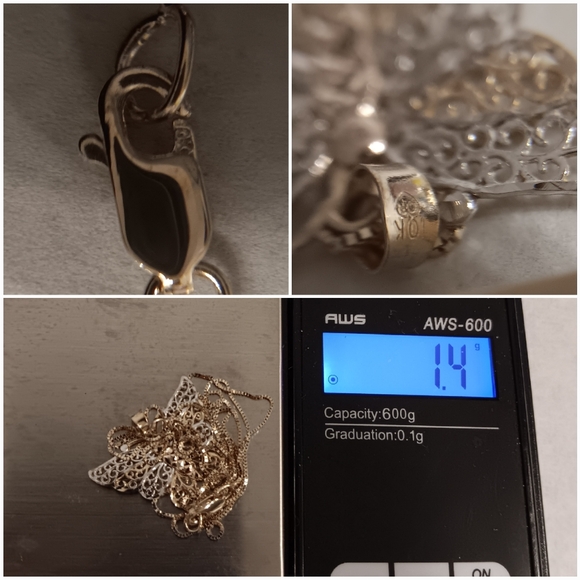 10k Gold Necklace Butterfly 2-tone Pendant + Adjustable chain Solid real 10kt - Picture 4 of 5